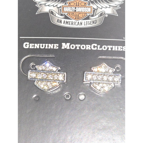 Harley-Davidson Rhinestone Stud Earrings Logo Biker Jewelry Silver Tone NWT - Picture 2 of 4